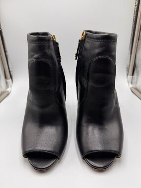 Michael Kors Selina Leather Peep Toe Ankle Bootie Black 8